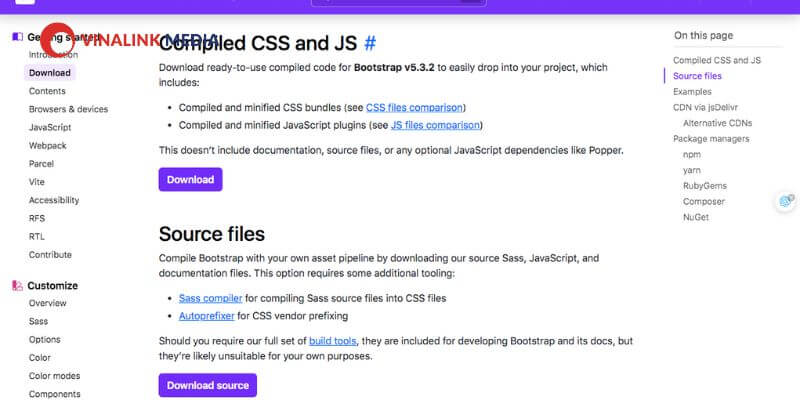 Tải về từ trang Bootstrap
